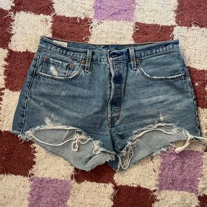 Levi's 501 Blue Distressed Jean Shorts